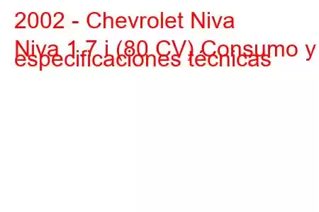 2002 - Chevrolet Niva
Niva 1.7 i (80 CV) Consumo y especificaciones técnicas