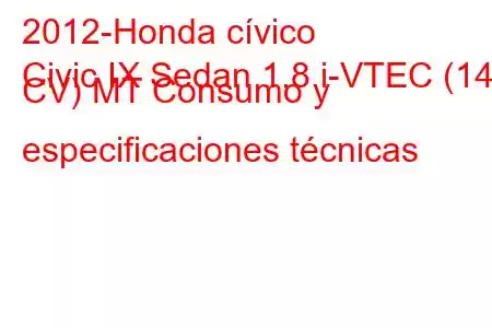 2012-Honda cívico
Civic IX Sedan 1.8 i-VTEC (142 CV) MT Consumo y especificaciones técnicas