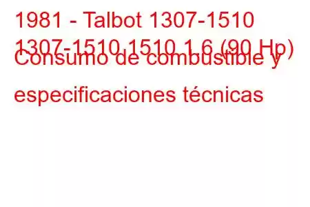 1981 - Talbot 1307-1510
1307-1510 1510 1.6 (90 Hp) Consumo de combustible y especificaciones técnicas