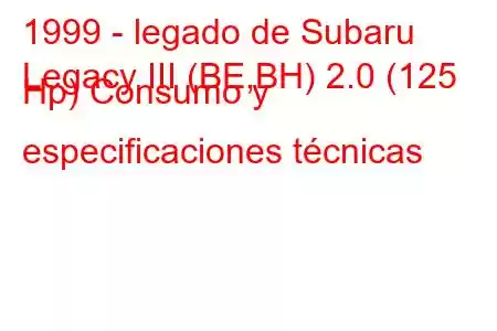 1999 - legado de Subaru
Legacy III (BE,BH) 2.0 (125 Hp) Consumo y especificaciones técnicas