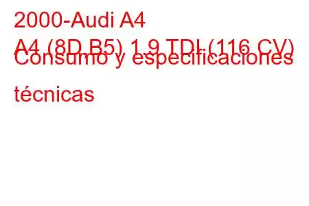 2000-Audi A4
A4 (8D,B5) 1.9 TDI (116 CV) Consumo y especificaciones técnicas