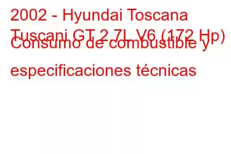 2002 - Hyundai Toscana
Tuscani GT 2.7L V6 (172 Hp) Consumo de combustible y especificaciones técnicas