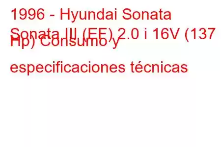 1996 - Hyundai Sonata
Sonata III (EF) 2.0 i 16V (137 Hp) Consumo y especificaciones técnicas