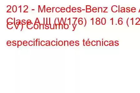 2012 - Mercedes-Benz Clase A
Clase A III (W176) 180 1.6 (122 CV) Consumo y especificaciones técnicas