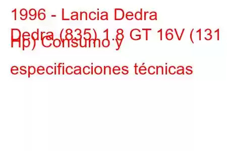 1996 - Lancia Dedra
Dedra (835) 1.8 GT 16V (131 Hp) Consumo y especificaciones técnicas