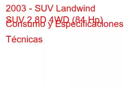 2003 - SUV Landwind
SUV 2.8D 4WD (84 Hp) Consumo y Especificaciones Técnicas