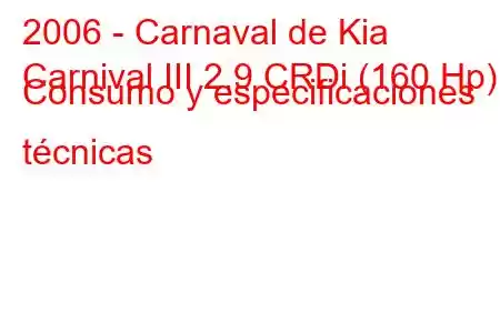 2006 - Carnaval de Kia
Carnival III 2.9 CRDi (160 Hp) Consumo y especificaciones técnicas