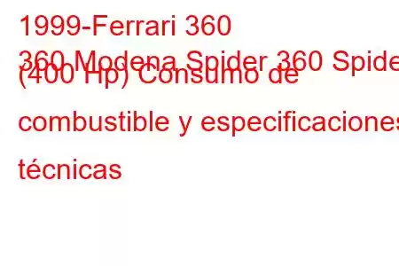 1999-Ferrari 360
360 Modena Spider 360 Spider (400 Hp) Consumo de combustible y especificaciones técnicas