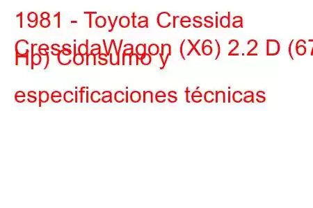 1981 - Toyota Cressida
CressidaWagon (X6) 2.2 D (67 Hp) Consumo y especificaciones técnicas