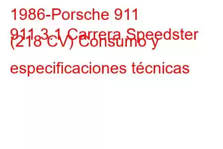 1986-Porsche 911
911 3.1 Carrera Speedster (218 CV) Consumo y especificaciones técnicas