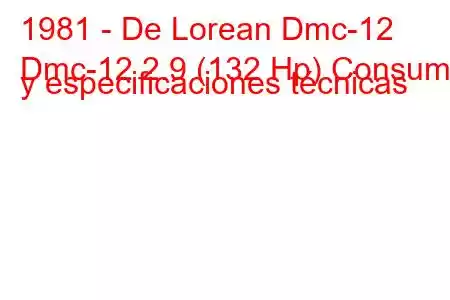 1981 - De Lorean Dmc-12
Dmc-12 2.9 (132 Hp) Consumo y especificaciones técnicas