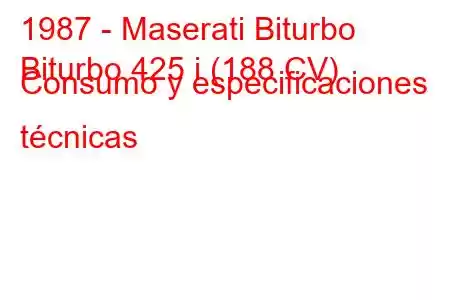 1987 - Maserati Biturbo
Biturbo 425 i (188 CV) Consumo y especificaciones técnicas