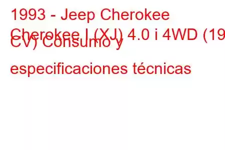 1993 - Jeep Cherokee
Cherokee I (XJ) 4.0 i 4WD (190 CV) Consumo y especificaciones técnicas