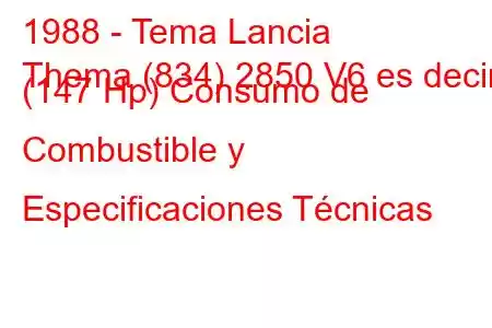 1988 - Tema Lancia
Thema (834) 2850 V6 es decir. (147 Hp) Consumo de Combustible y Especificaciones Técnicas