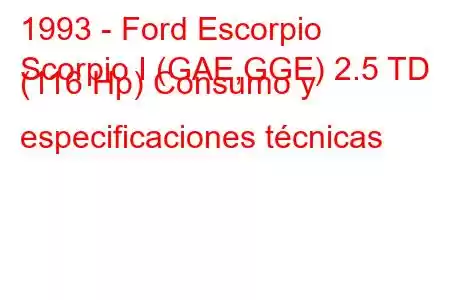 1993 - Ford Escorpio
Scorpio I (GAE,GGE) 2.5 TD (116 Hp) Consumo y especificaciones técnicas