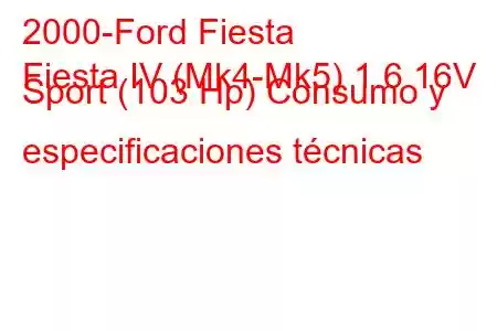 2000-Ford Fiesta
Fiesta IV (Mk4-Mk5) 1.6 16V Sport (103 Hp) Consumo y especificaciones técnicas