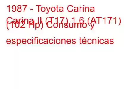 1987 - Toyota Carina
Carina II (T17) 1.6 (AT171) (102 Hp) Consumo y especificaciones técnicas