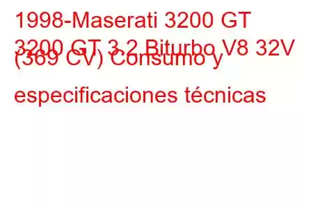 1998-Maserati 3200 GT
3200 GT 3.2 Biturbo V8 32V (369 CV) Consumo y especificaciones técnicas