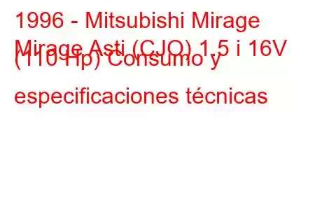 1996 - Mitsubishi Mirage
Mirage Asti (CJO) 1.5 i 16V (110 Hp) Consumo y especificaciones técnicas