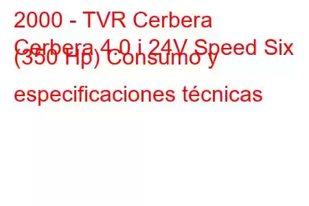 2000 - TVR Cerbera
Cerbera 4.0 i 24V Speed ​​Six (350 Hp) Consumo y especificaciones técnicas