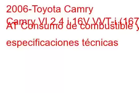 2006-Toyota Camry
Camry VI 2.4 i 16V VVT-i (167) AT Consumo de combustible y especificaciones técnicas