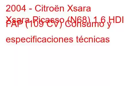 2004 - Citroën Xsara
Xsara Picasso (N68) 1.6 HDI FAP (109 CV) Consumo y especificaciones técnicas