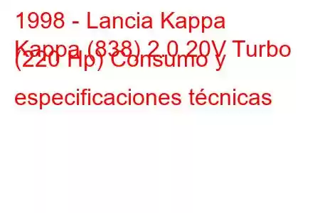 1998 - Lancia Kappa
Kappa (838) 2.0 20V Turbo (220 Hp) Consumo y especificaciones técnicas