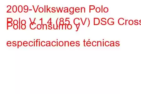 2009-Volkswagen Polo
Polo V 1.4 (85 CV) DSG Cross Polo Consumo y especificaciones técnicas