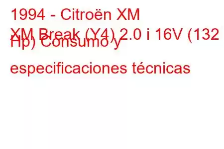 1994 - Citroën XM
XM Break (Y4) 2.0 i 16V (132 Hp) Consumo y especificaciones técnicas