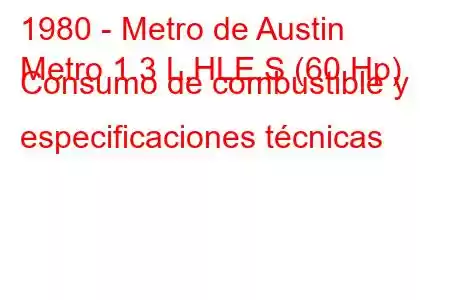 1980 - Metro de Austin
Metro 1.3 L,HLE,S (60 Hp) Consumo de combustible y especificaciones técnicas