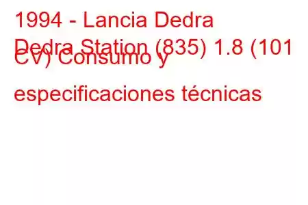 1994 - Lancia Dedra
Dedra Station (835) 1.8 (101 CV) Consumo y especificaciones técnicas