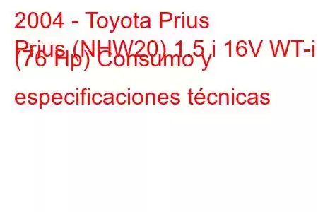 2004 - Toyota Prius
Prius (NHW20) 1.5 i 16V WT-i (76 Hp) Consumo y especificaciones técnicas