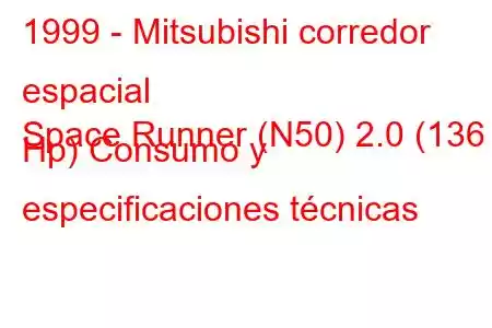 1999 - Mitsubishi corredor espacial
Space Runner (N50) 2.0 (136 Hp) Consumo y especificaciones técnicas