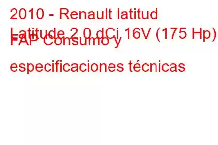 2010 - Renault latitud
Latitude 2.0 dCi 16V (175 Hp) FAP Consumo y especificaciones técnicas