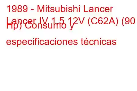 1989 - Mitsubishi Lancer
Lancer IV 1.5 12V (C62A) (90 Hp) Consumo y especificaciones técnicas