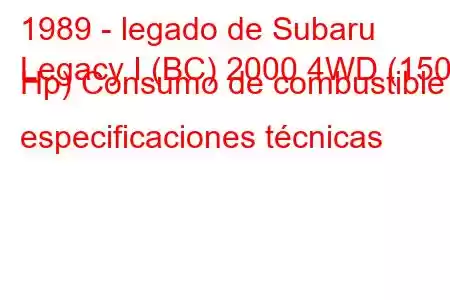 1989 - legado de Subaru
Legacy I (BC) 2000 4WD (150 Hp) Consumo de combustible y especificaciones técnicas