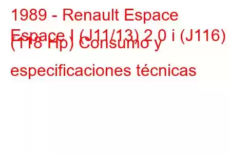 1989 - Renault Espace
Espace I (J11/13) 2.0 i (J116) (118 Hp) Consumo y especificaciones técnicas