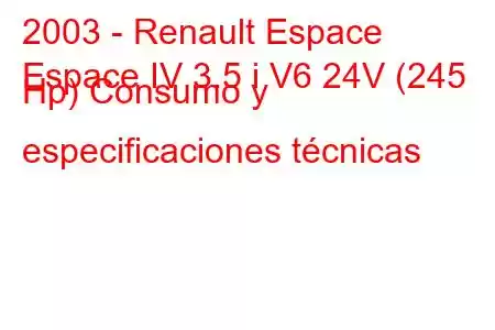 2003 - Renault Espace
Espace IV 3.5 i V6 24V (245 Hp) Consumo y especificaciones técnicas