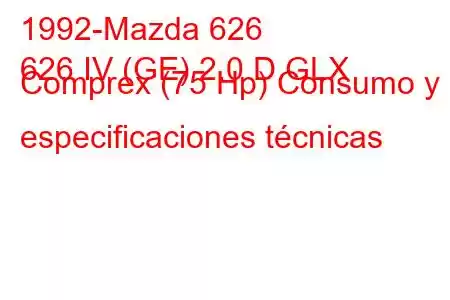 1992-Mazda 626
626 IV (GE) 2.0 D GLX Comprex (75 Hp) Consumo y especificaciones técnicas