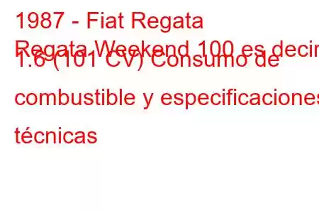 1987 - Fiat Regata
Regata Weekend 100 es decir. 1.6 (101 CV) Consumo de combustible y especificaciones técnicas