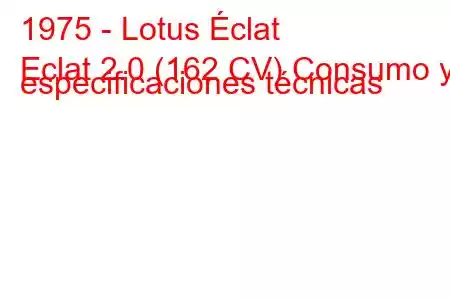 1975 - Lotus Éclat
Eclat 2.0 (162 CV) Consumo y especificaciones técnicas