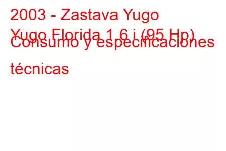 2003 - Zastava Yugo
Yugo Florida 1.6 i (95 Hp) Consumo y especificaciones técnicas