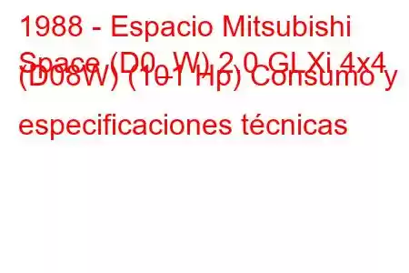 1988 - Espacio Mitsubishi
Space (D0_W) 2.0 GLXi 4x4 (D08W) (101 Hp) Consumo y especificaciones técnicas