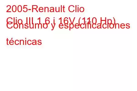 2005-Renault Clio
Clio III 1.6 i 16V (110 Hp) Consumo y especificaciones técnicas