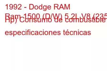 1992 - Dodge RAM
Ram 1500 (D/W) 5.2L V8 (235 Hp) Consumo de combustible y especificaciones técnicas