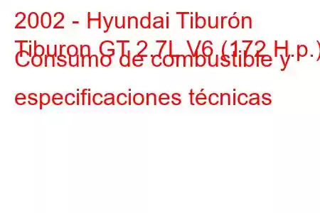 2002 - Hyundai Tiburón
Tiburon GT 2.7L V6 (172 H.p.) Consumo de combustible y especificaciones técnicas