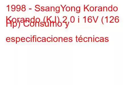 1998 - SsangYong Korando
Korando (KJ) 2.0 i 16V (126 Hp) Consumo y especificaciones técnicas