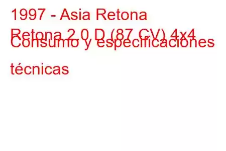 1997 - Asia Retona
Retona 2.0 D (87 CV) 4x4 Consumo y especificaciones técnicas