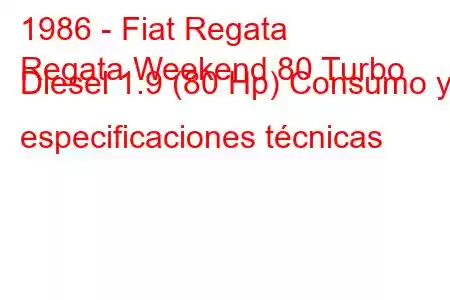 1986 - Fiat Regata
Regata Weekend 80 Turbo Diesel 1.9 (80 Hp) Consumo y especificaciones técnicas