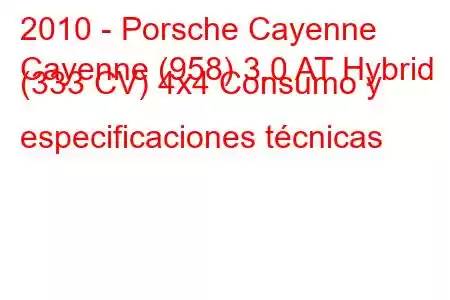 2010 - Porsche Cayenne
Cayenne (958) 3.0 AT Hybrid (333 CV) 4x4 Consumo y especificaciones técnicas